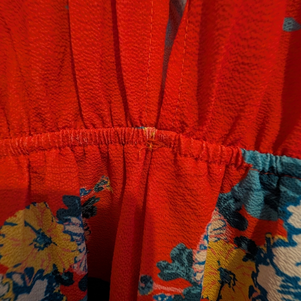 Flying Tomato Floral Red Jumpsuit Size Small Belted Some Flaws - Picture 8 of 16
